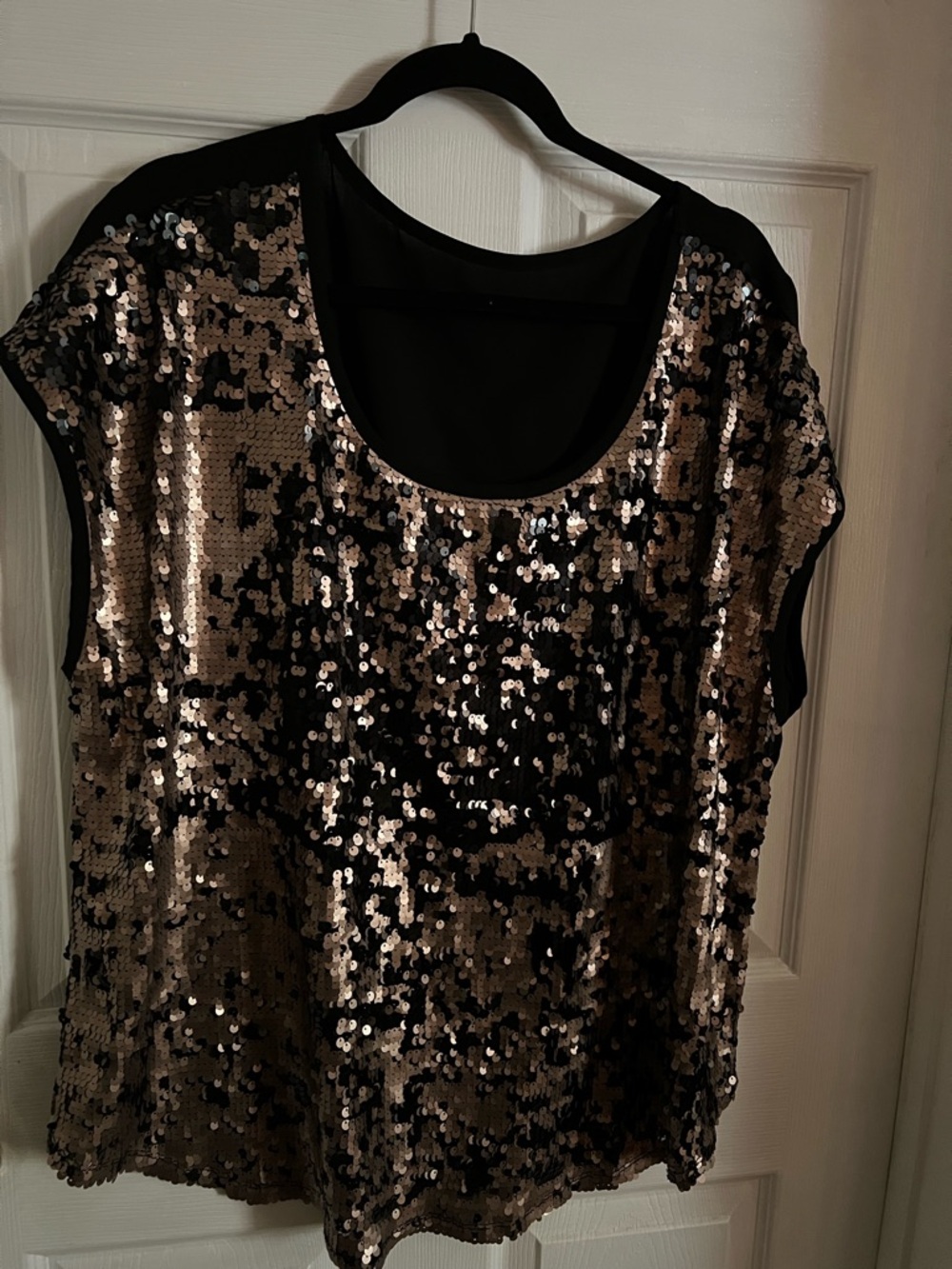 Black and Gold Sequin Women's Scoop Neck Top